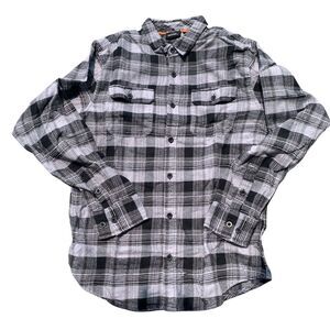 Burnside Men's Long Sleeve Plaid‎ Flannel Shirt Black/Grey Button-Up Casual M